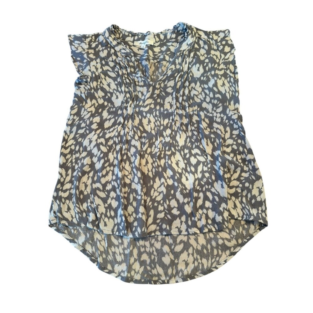 Monday Fun Summer Alvena‎ Sleeveless Blouse V-Neck Gray Print High Low Hem Top